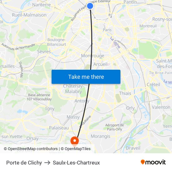 Porte de Clichy to Saulx-Les-Chartreux map