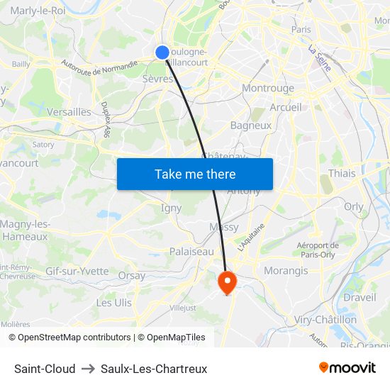 Saint-Cloud to Saulx-Les-Chartreux map