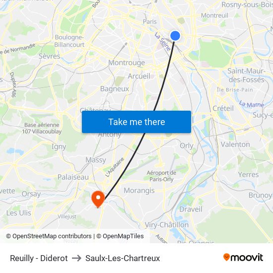 Reuilly - Diderot to Saulx-Les-Chartreux map