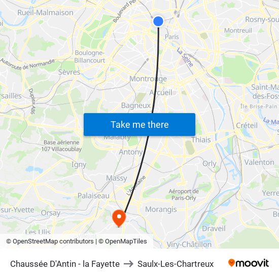 Chaussée D'Antin - la Fayette to Saulx-Les-Chartreux map