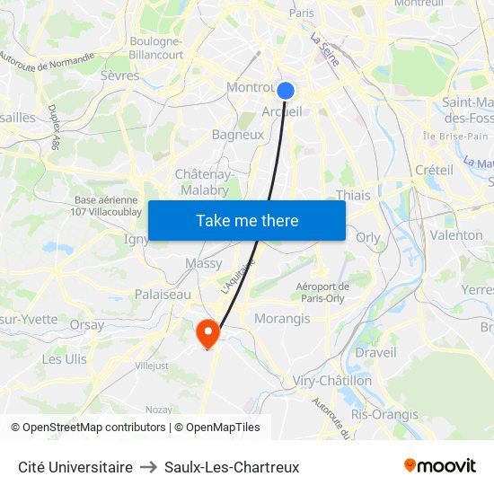 Cité Universitaire to Saulx-Les-Chartreux map