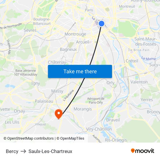 Bercy to Saulx-Les-Chartreux map