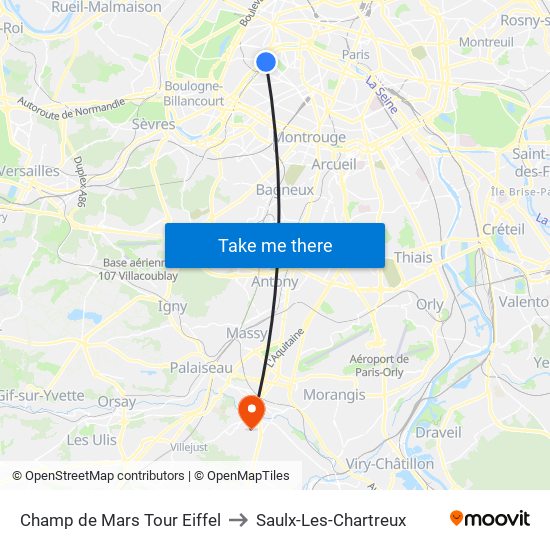 Champ de Mars Tour Eiffel to Saulx-Les-Chartreux map