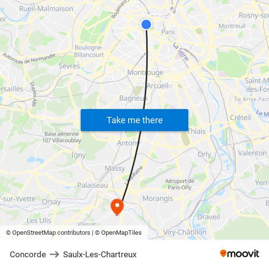 Concorde to Saulx-Les-Chartreux map