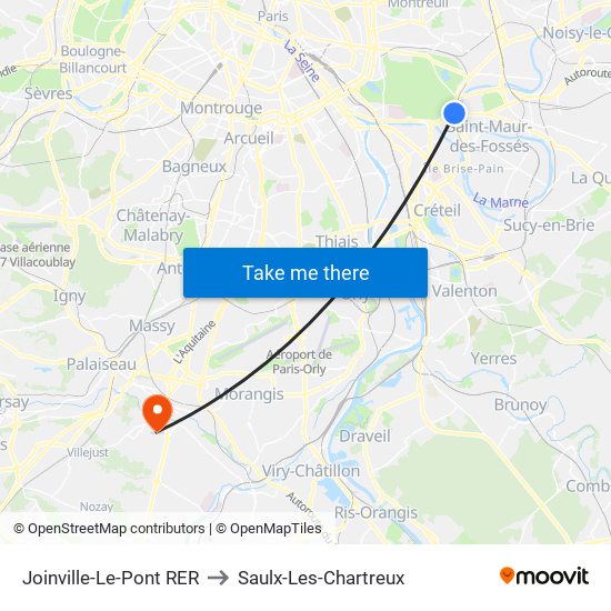 Joinville-Le-Pont RER to Saulx-Les-Chartreux map
