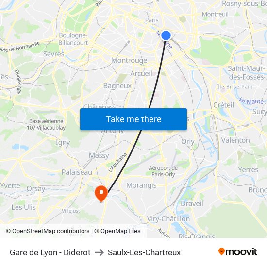 Gare de Lyon - Diderot to Saulx-Les-Chartreux map