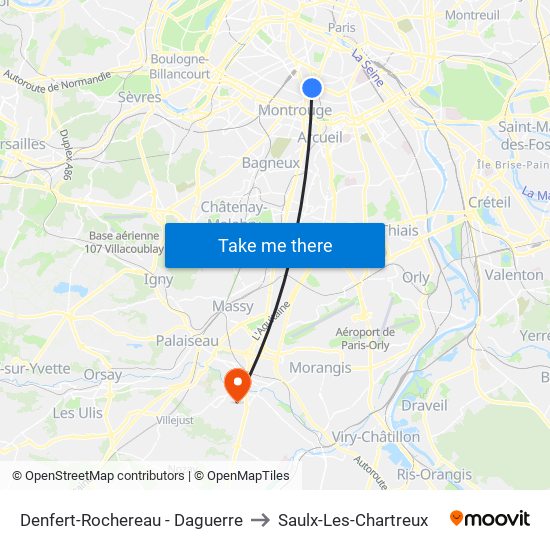 Denfert-Rochereau - Daguerre to Saulx-Les-Chartreux map
