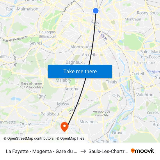 La Fayette - Magenta - Gare du Nord to Saulx-Les-Chartreux map