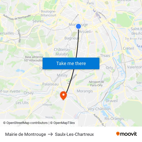 Mairie de Montrouge to Saulx-Les-Chartreux map