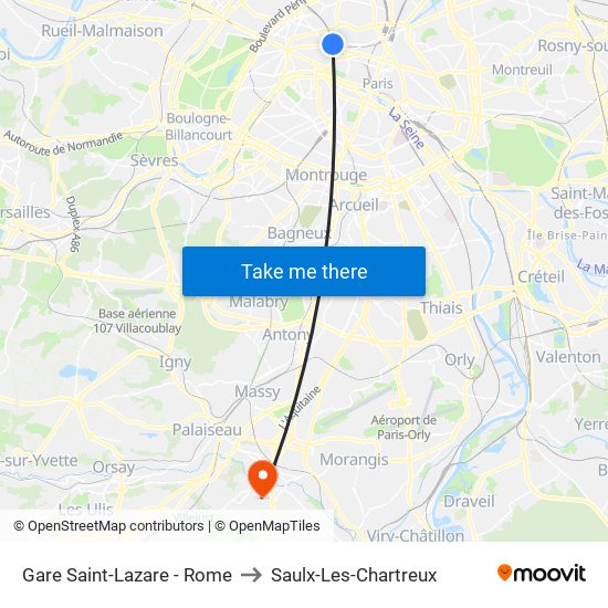 Gare Saint-Lazare - Rome to Saulx-Les-Chartreux map