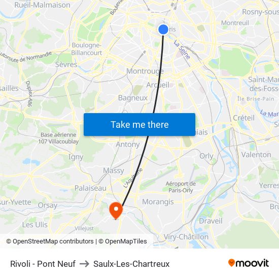 Rivoli - Pont Neuf to Saulx-Les-Chartreux map