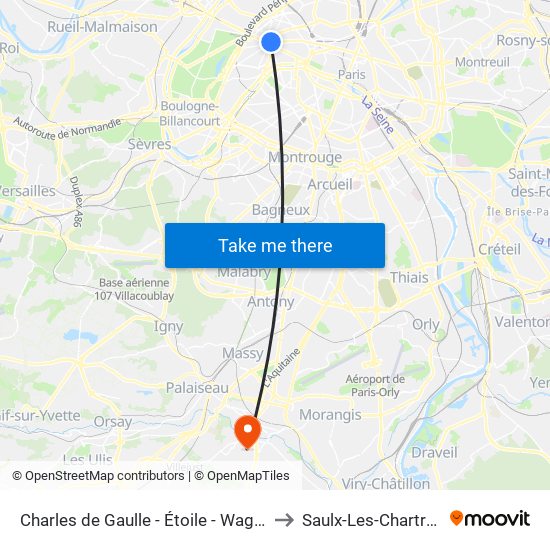 Charles de Gaulle - Étoile - Wagram to Saulx-Les-Chartreux map