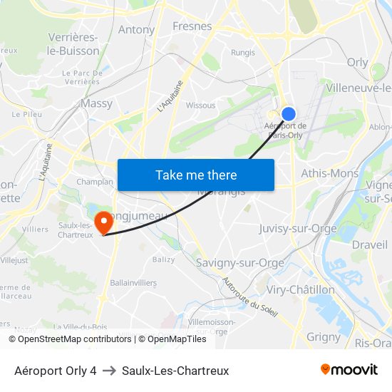 Aéroport Orly 4 to Saulx-Les-Chartreux map
