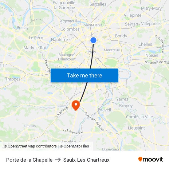 Porte de la Chapelle to Saulx-Les-Chartreux map