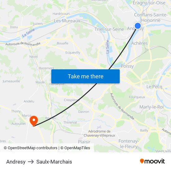 Andresy to Saulx-Marchais map