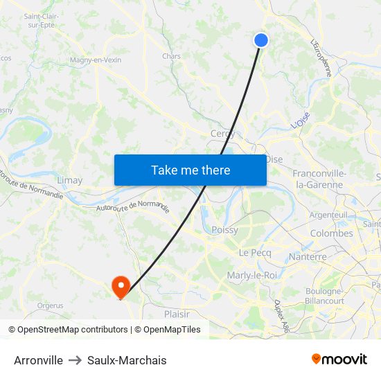 Arronville to Saulx-Marchais map