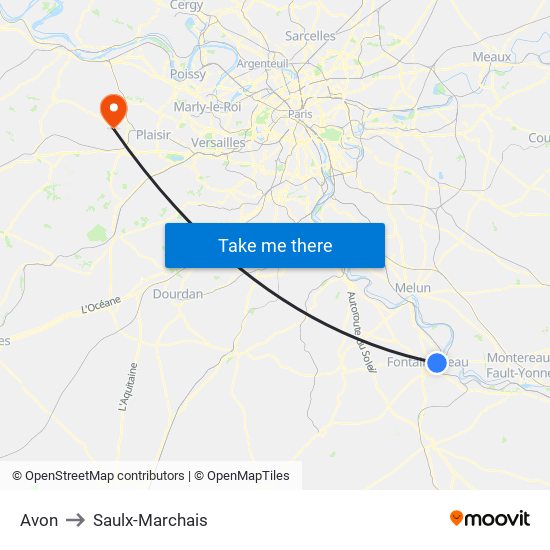 Avon to Saulx-Marchais map