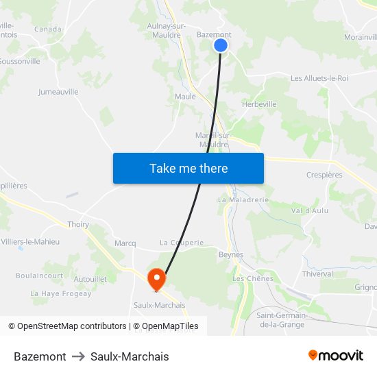 Bazemont to Saulx-Marchais map