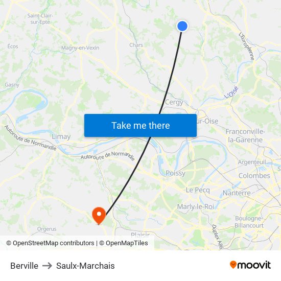 Berville to Saulx-Marchais map