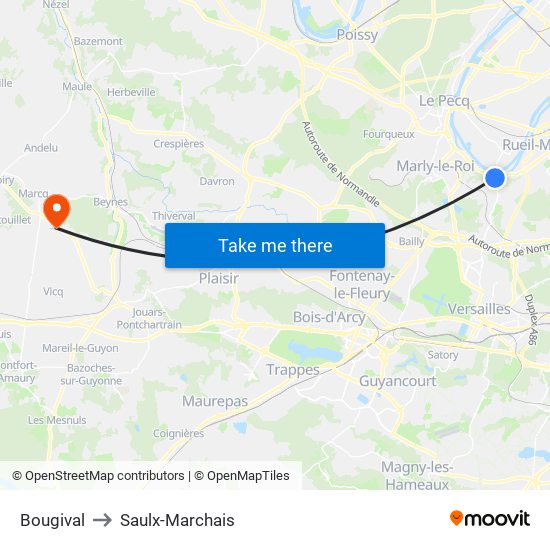 Bougival to Saulx-Marchais map