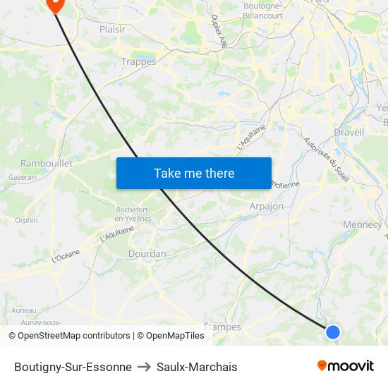 Boutigny-Sur-Essonne to Saulx-Marchais map