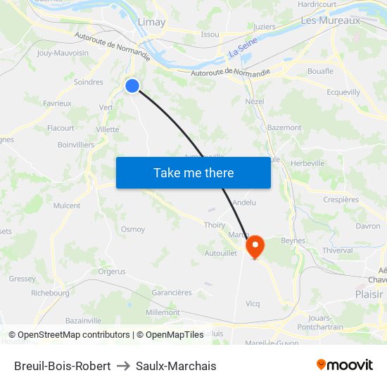 Breuil-Bois-Robert to Saulx-Marchais map