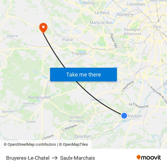 Bruyeres-Le-Chatel to Saulx-Marchais map