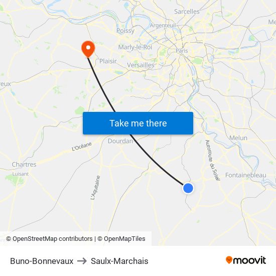 Buno-Bonnevaux to Saulx-Marchais map
