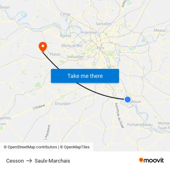 Cesson to Saulx-Marchais map