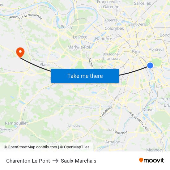 Charenton-Le-Pont to Saulx-Marchais map