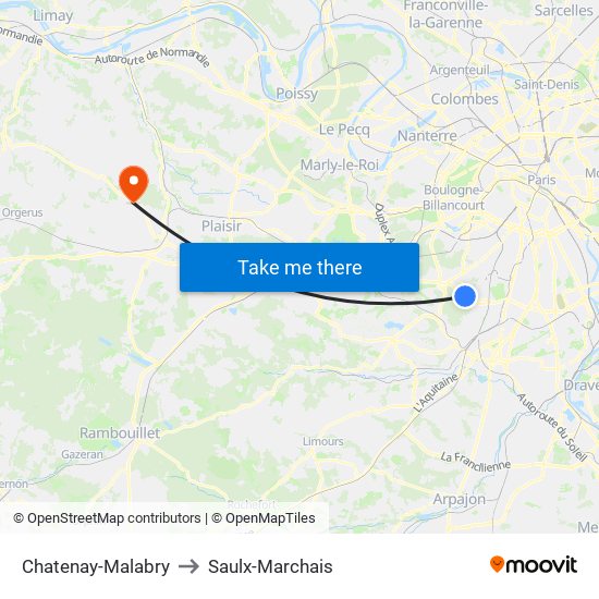Chatenay-Malabry to Saulx-Marchais map