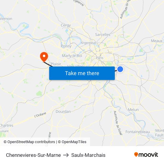 Chennevieres-Sur-Marne to Saulx-Marchais map