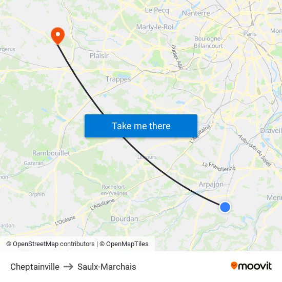 Cheptainville to Saulx-Marchais map