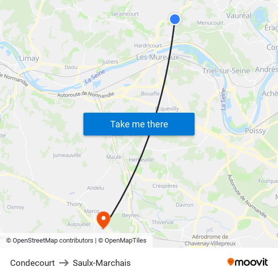 Condecourt to Saulx-Marchais map