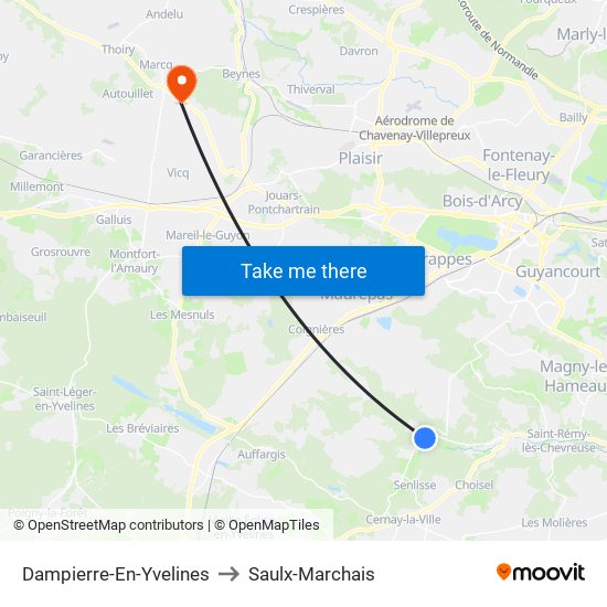 Dampierre-En-Yvelines to Saulx-Marchais map