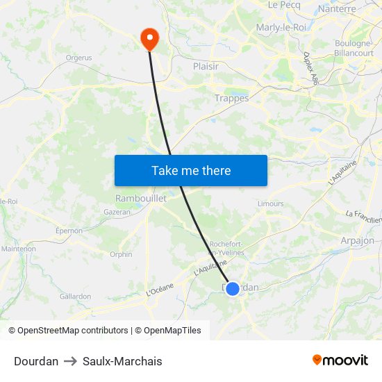 Dourdan to Saulx-Marchais map