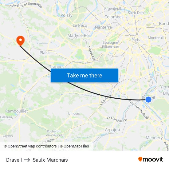 Draveil to Saulx-Marchais map