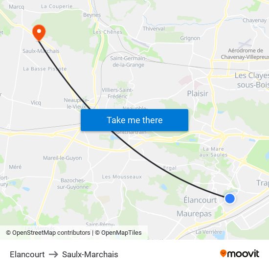 Elancourt to Saulx-Marchais map