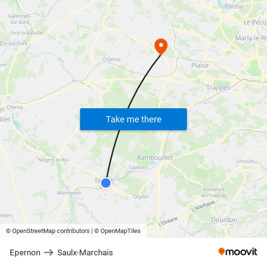 Epernon to Saulx-Marchais map