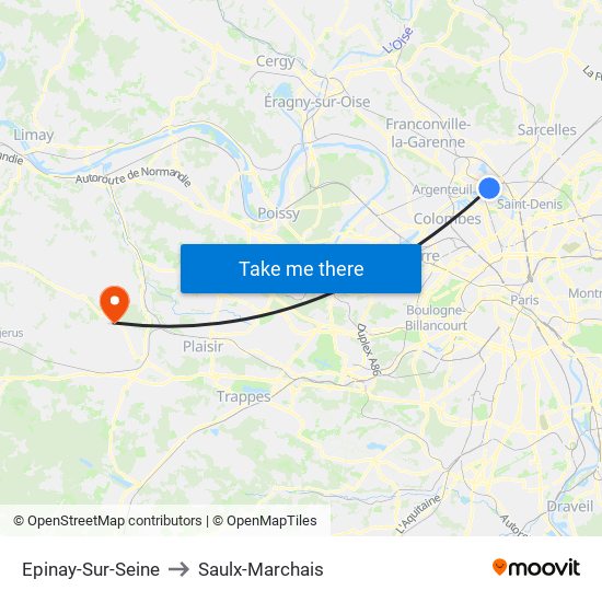 Epinay-Sur-Seine to Saulx-Marchais map