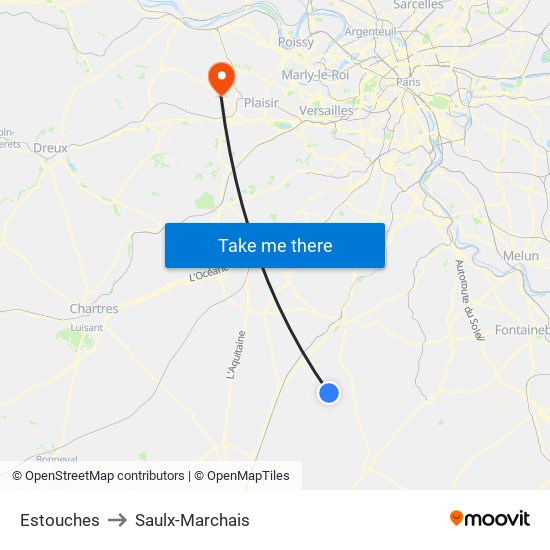 Estouches to Saulx-Marchais map