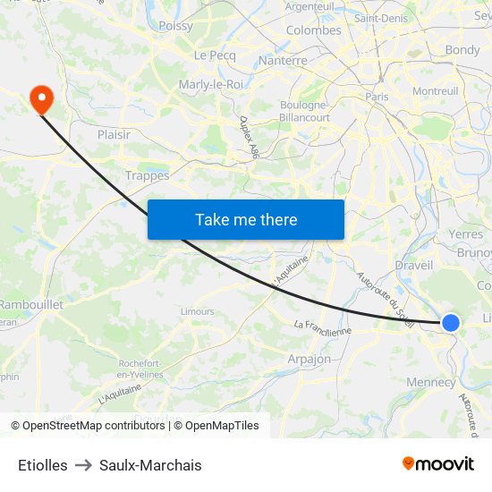Etiolles to Saulx-Marchais map