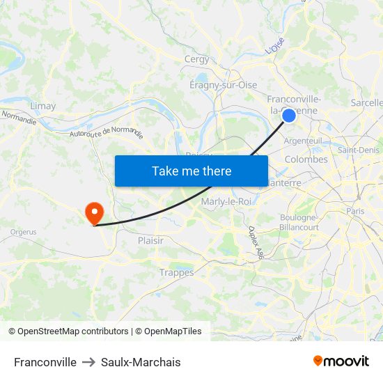 Franconville to Saulx-Marchais map