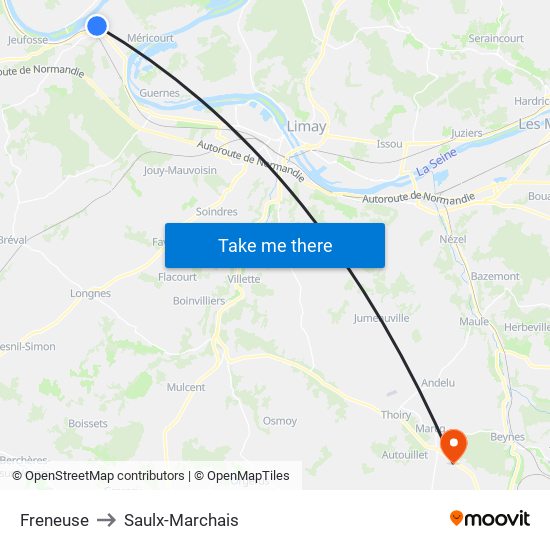 Freneuse to Saulx-Marchais map