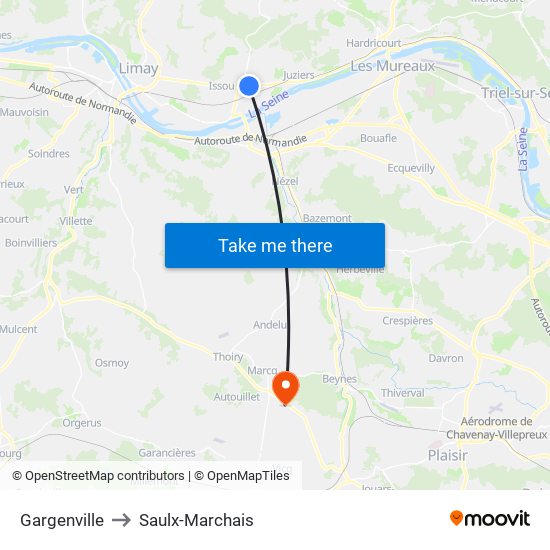 Gargenville to Saulx-Marchais map