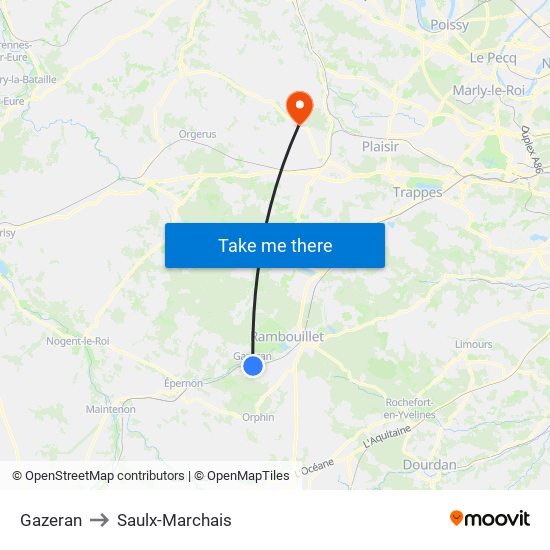 Gazeran to Saulx-Marchais map