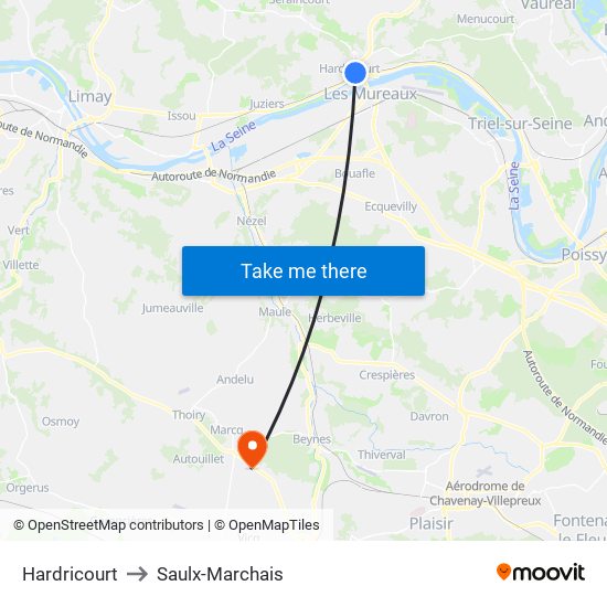 Hardricourt to Saulx-Marchais map