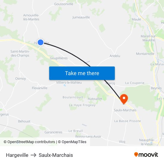 Hargeville to Saulx-Marchais map