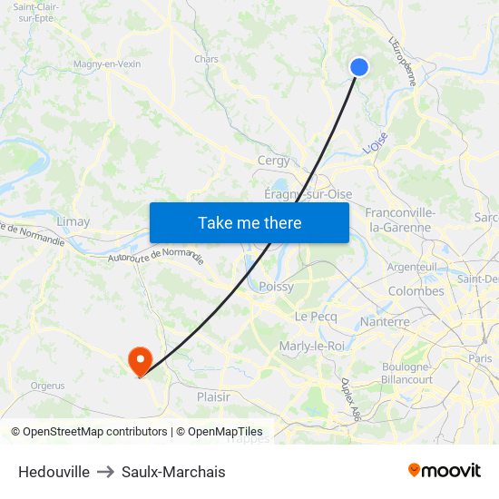 Hedouville to Saulx-Marchais map