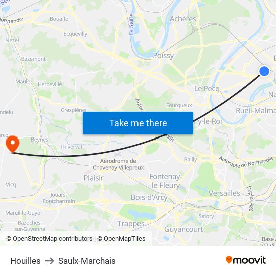 Houilles to Saulx-Marchais map